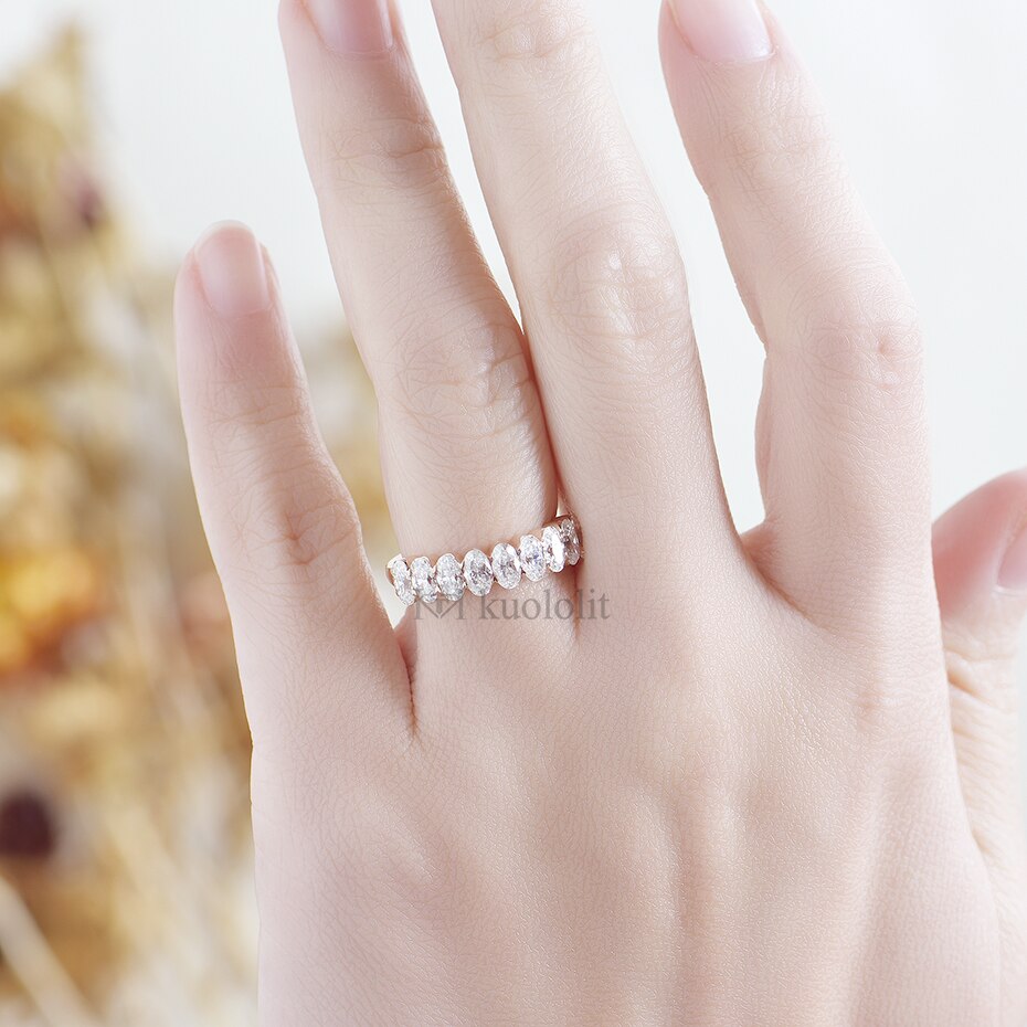Kuololit 2.7CT Moissanite Solid Rose Gold Ring for Women Real 18K 14K 10K Gold Oval Ring Matching Eternity Band for Engagement