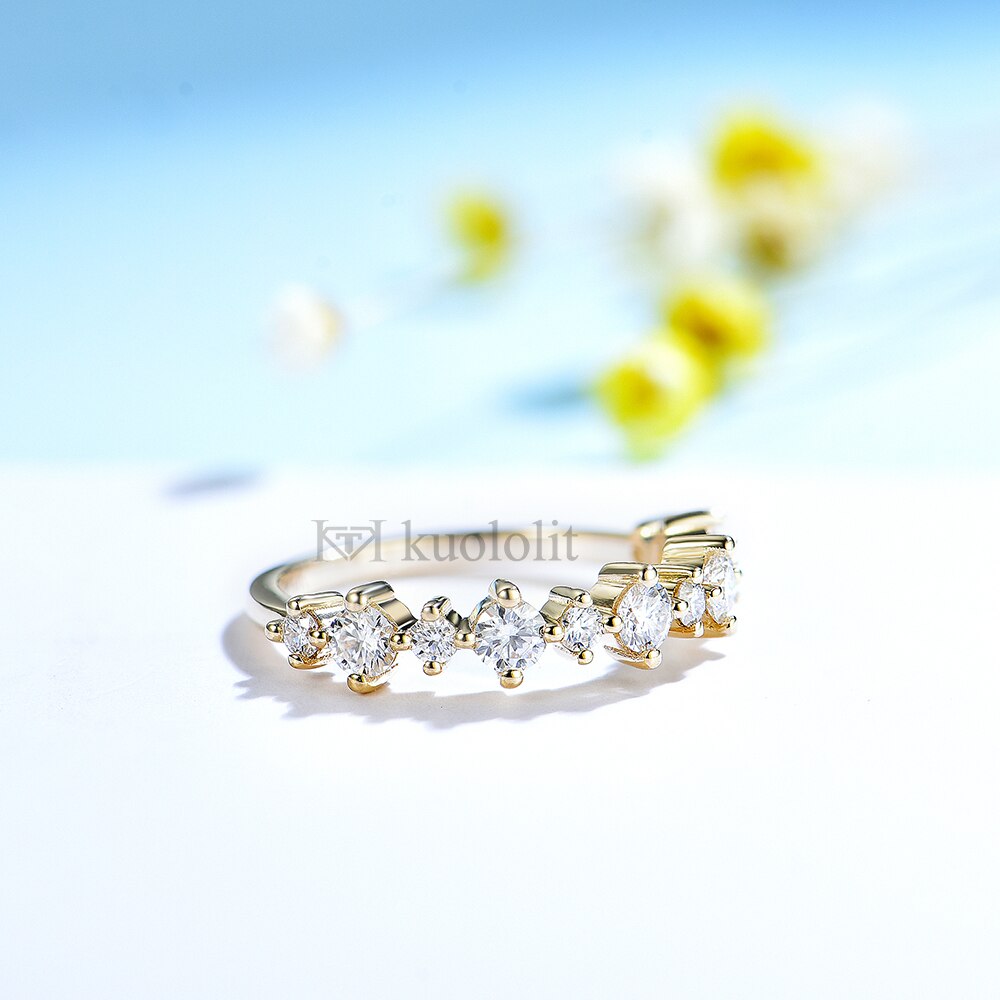 Kuololit 585 18K 14K Yellow Gold Bubble Ring for Women Round Diamonds D VVS Match Band for Engagement Party 2022 New Trends