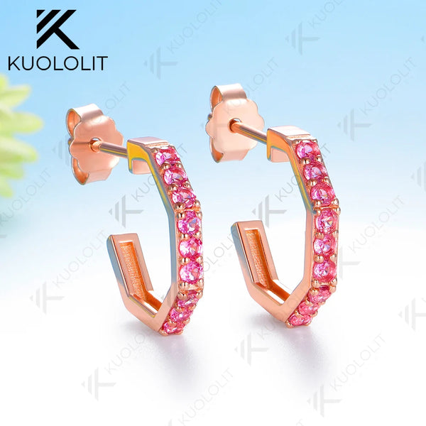 Kuololit 0.4CTW Lab Pink Sapphire Custom Stud Earrings for Women Solid 14K 10K Rose Gold Stud Earrings for Christmas Gifts Party