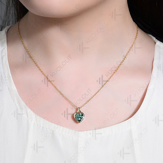 Kuololit 2CT Moissanite Lab Grown Alexandrite Heart Necklace for Women Solid 14K 10K 585 Rose Gold Heart Necklace for Christmas Gifts Party