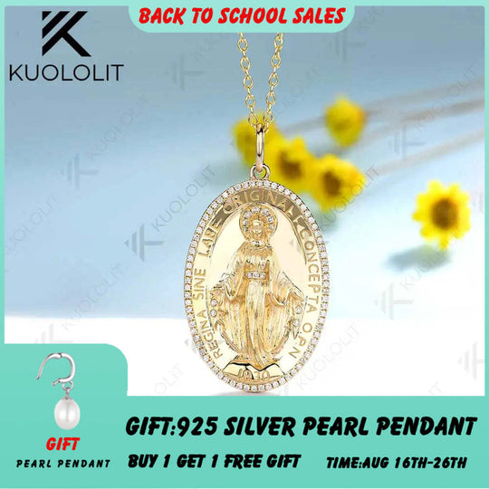 Kuololit 0.34CTW Moissanite Jesus Necklace for Women Solid 10K 14K 18K Yellow Gold Pendant Necklace for Christmas Gifts Party