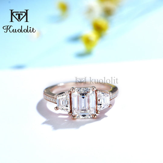 Kuololit 2CT Smaragdschliff Moissanit Ring für Damen AU750 18K 14K Weißgold 6*8 mm D VVS Solitärring für Verlobungsfeier 