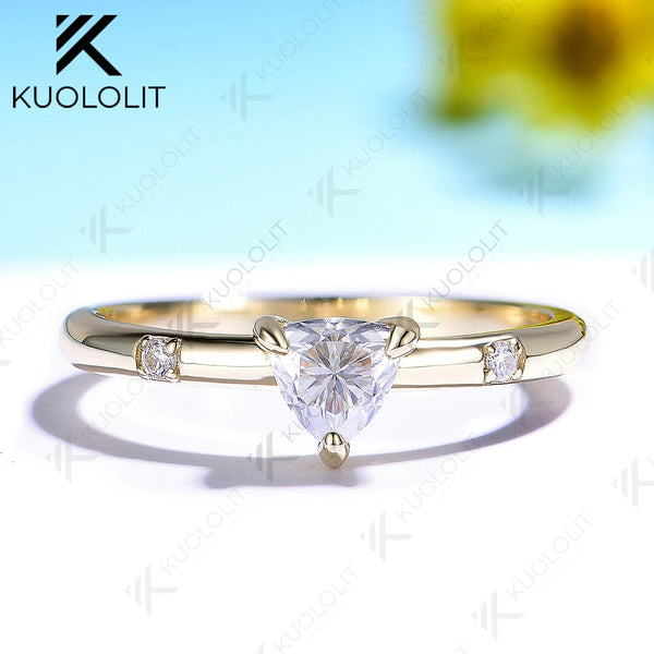 Kuololit 0.5CT Trilyon Cut Moissanite Ring for Women Solid 14K 10K Yellow Gold Ring for Anniversary Christmas Gifts Party Custom