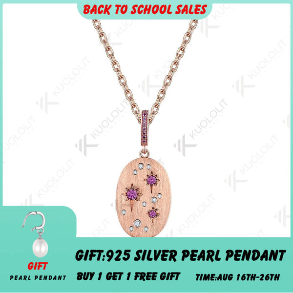 Kuololit Lab Grown Pink Sapphire Necklace for Women Solid 10K 14K 18K 925 Sliver Moissanite Pendant  for Engagement Christmas