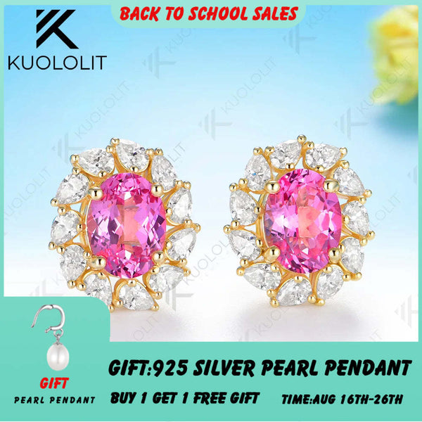Kuololit 3.6CTW Lab Pink Sapphire Custom Stud Earrings for Women Solid 14K 10K 585 Yellow Gold Pear Cut for Christmas Gift Party