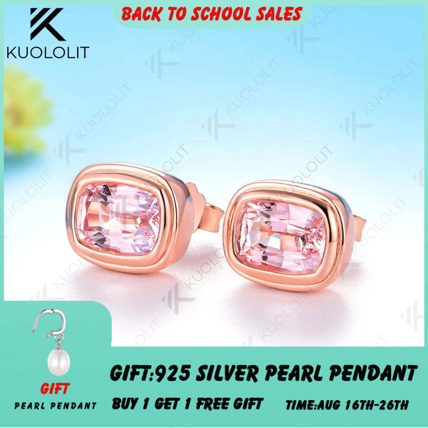 Kuololit 3CTW Lab Grown Pink Sapphire Custom Stud Earrings for Women Solid 14K 10K 585 Rose Gold for Christmas Gifts Party