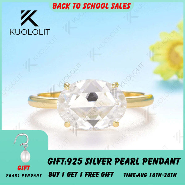 Kuololit 3CT Rose Cut Oval Moissanite Ring for Women Soild 10K 14K Yellow Gold Engagement Ring for Christmas Gift Anniversary