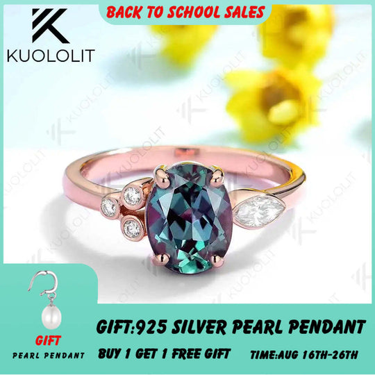 Kuololit 3CT Lab Grown Alexandrite with Moissanite Rings for Women Solid 18K 14K 10K 585 Yellow Gold Ring for Christmas Gifts