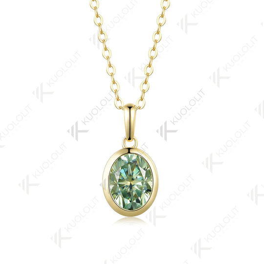 Kuololit 2CT Cyan Moissanite Lab Grown Padparadscha Necklace for Women Men Solid 585 14K 10K Gold for Oval Engagement Party Christmas Gifts Anniversary