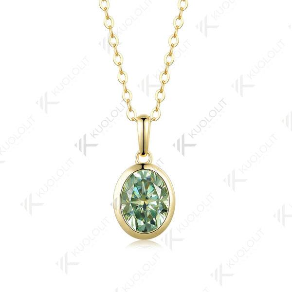 Kuololit 2CT Cyan Moissanite Lab Grown Padparadscha Necklace for Women Men Solid 585 14K 10K Gold for Oval Engagement Party Christmas Gifts Anniversary