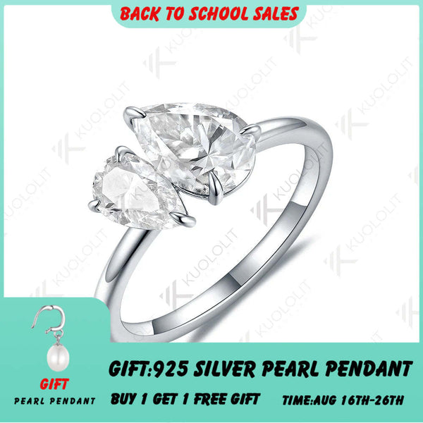 Kuololit 3CTW Pear Cut Moissanite Engagement Rings for Women Solid 18K 14K 10K White Gold for Party Anniversary Christmas Gift