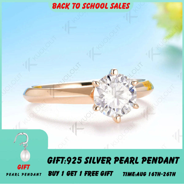 Kuololit 1CT Moissanite Custom Engagement Ring for Women Solid 14K 10K 585 Rose Gold Ring for Christmas Gifts Party Jewelry