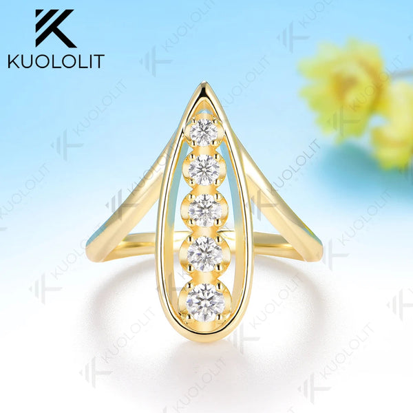 Kuololit 0.45CTW Moissanite Custom Ring for Women Solid 14K 10K 585 Yellow Gold Engagement Ring for Christmas Gift Party Jewelry