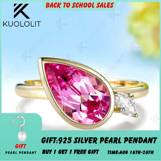 Kuololit 3.5CT Lab Grown Pink Sapphire Moissanite Custom Ring for Women Solid 14K 10K Yellow Gold Ring for Anniversary Christmas