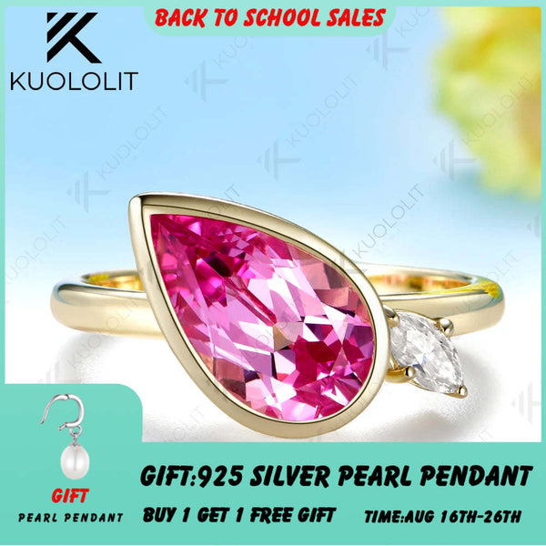 Kuololit 3.5CT Lab Grown Pink Sapphire Moissanite Custom Ring for Women Solid 14K 10K Yellow Gold Ring for Anniversary Christmas