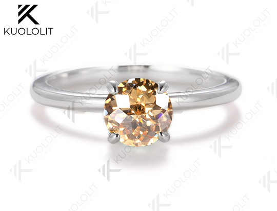 Kuololit 2CT Jubilee Cut Cyan Round Moissanite Ring for Women Solid 925 White Gold Engagement Ring for Christmas Gifts Party