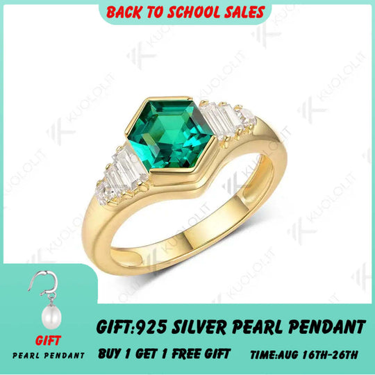 Kuololit Verlobungsring mit 1,5 Karat im Labor gezüchtetem Smaragd-Moissanit für Damen, massiver Ring aus 18K, 14K, 10K oder 585 Gelbgold – ideales Weihnachtsgeschenk 