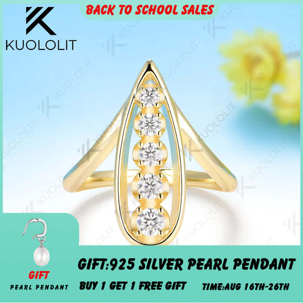 Kuololit 0.45CTW Moissanite Custom Ring for Women Solid 14K 10K 585 Yellow Gold Engagement Ring for Christmas Gift Party Jewelry