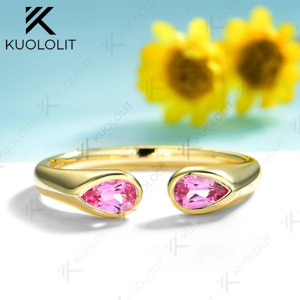 Kuololit 0.7CTW Lab Grown Pink Sapphire Band Rings for Women Men Solid 14K 10K 585 Yellow Gold Wedding Band Ring for Christmas