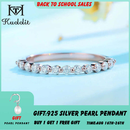 Kuololit Moissanite Ring 585 14K 10K 18K Rose Gold Half Eternity Bubble Rings for Women Jewelry Wedding Diamond Engagement Band