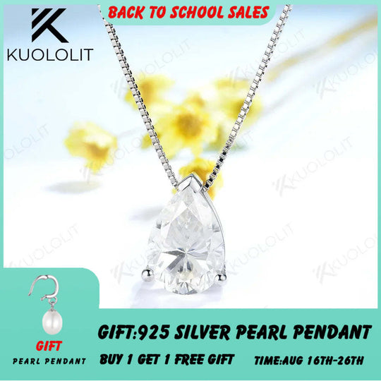 Kuololit 2CT Pear Cut Moissanite Necklaces for Women Solid 10K 14K 18K 925 Sliver Water Drop Pendant with Chain for Engagement