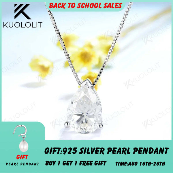 Kuololit 2CT Pear Cut Moissanite Necklaces for Women Solid 10K 14K 18K 925 Sliver Water Drop Pendant with Chain for Engagement
