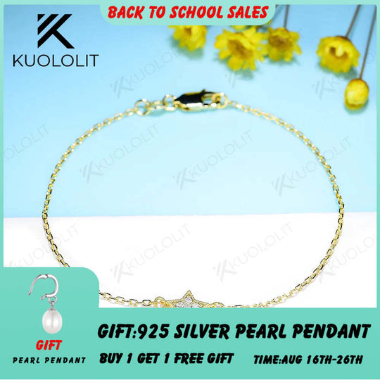 Kuololit Moissanite Bracelets for Women Men 585 18K 10K Adjustable Chains Star Shape for Engagement Party Christmas Classic Gift