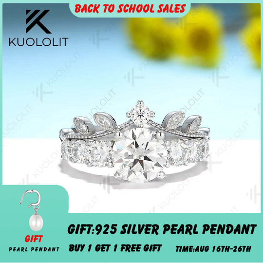 Kuololit 2CT Moissanite Rings for Women Solid 14K 10K 585 White Gold 925 Silver PT950 Set Rings for Engagement Wedding Christmas