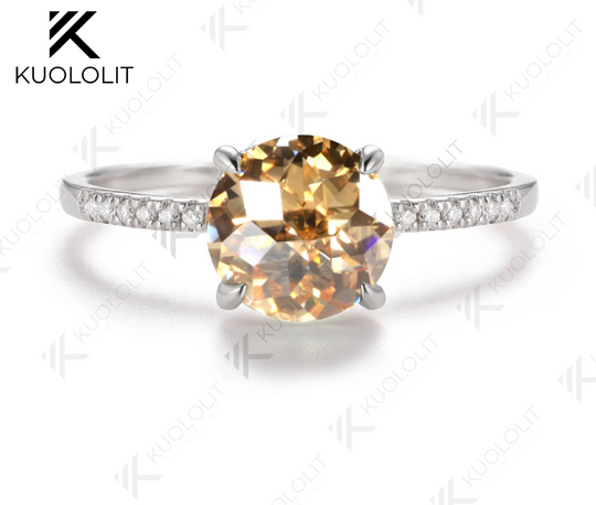 Kuololit 2CT jubilee Cyan Champagne Moissanite Engagement Ring for Women Solid 925 White Gold for Valentine's Day Gifts Party