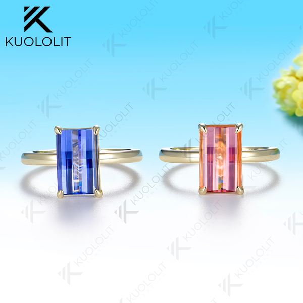 Kuololit 4.5CT Lab Grown Pink Sapphire Grid Unique Cutting Custom Ring for Women Solid 14K 10K 585 Yellow Gold for Christmas