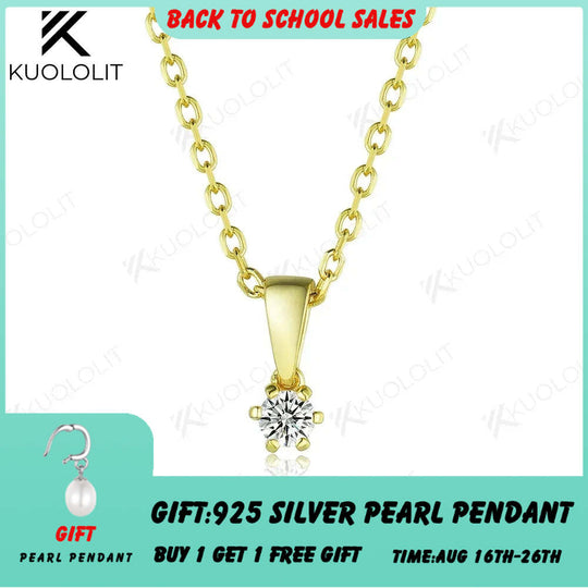 Kuololit Lab Grown Diamonds Necklaces for Women 18K 14K Yellow Gold Round Shape Pendant with Chain with NGIC for Party Christmas