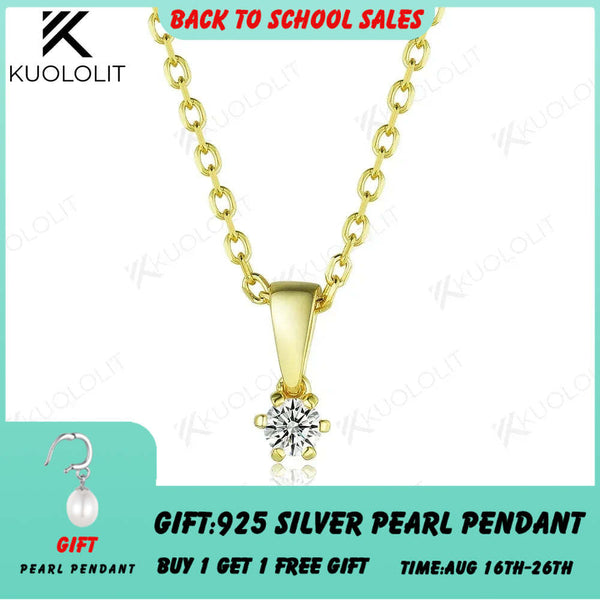 Kuololit Lab Grown Diamonds Necklaces for Women 18K 14K Yellow Gold Round Shape Pendant with Chain with NGIC for Party Christmas