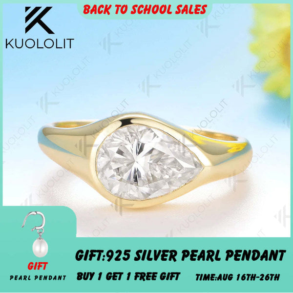 Kuololit 2CT Pear Cut Moissanite Ring for Women Solid 14K 10K 585 Yellow Gold Engagement Ring for Anniversary Christmas Gifts