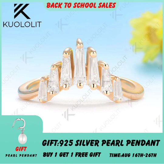 Kuololit Moissanite V Custom Ring for Women Solid 14K 10K 585 Rose Gold Wedding Band Ring for Christmas Gifts Party Anniversary
