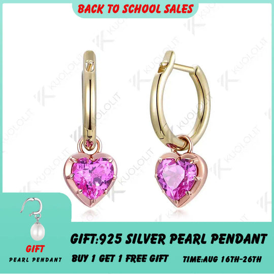 Kuololit 2CTW Lab Grown Padparadscha Hoop Earring for Women Solid 14K 10K Gold Two Tones Yellow Gold Clip Hoop for Christmas