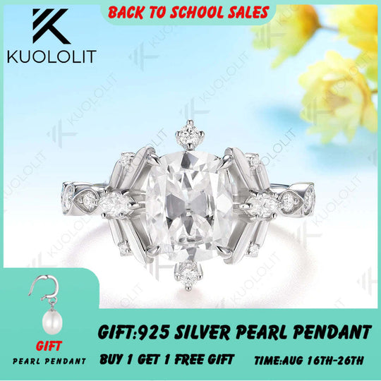 Kuololit 3CT OMC Cushion Moissanite for Women Soild 10K 14K 585 White Gold Engagement Ring for Christmas Gifts Anniversary Party