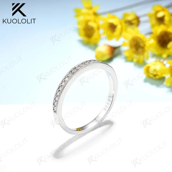 Kuololit Moissanite Width 2mm Wedding Band Rings for Women Men 925 Sliver Sterling Yellow Gold Wedding Band Round Cut for Anniversary Christmas