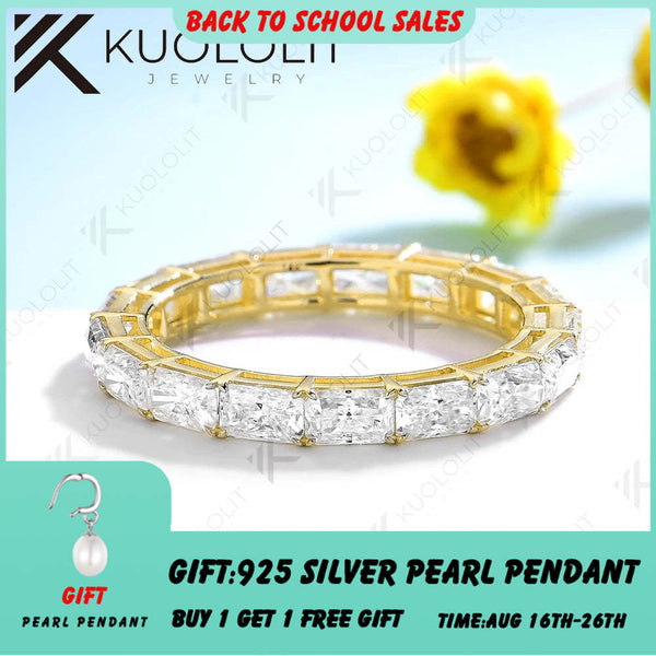 Kuololit 4.3CTW Radiant Moissanite Rings Set Ring for Women Solid 14K 10K 585 Yellow Gold Eternity Full Band for Christmas Gifts