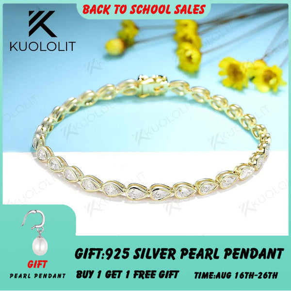 Kuololit 10.15CTW Moissanite Bracelets for Women Men 14K 10K 585 Solid Gold 925 Silver Pear Cut for Engagement Classic Christmas