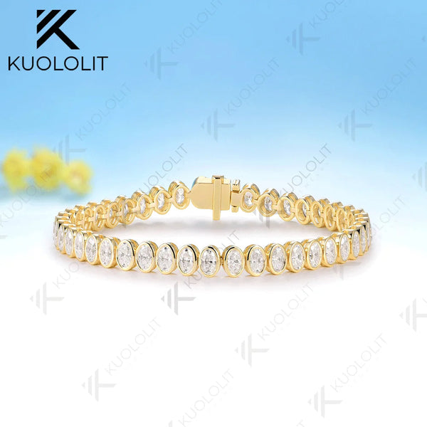 Kuololit 12.6CTW Oval Cut Moissanite Custom Bracelet for Women Men 14K 10K 585 Yellow Gold  Bracelet for Engagement Christmas