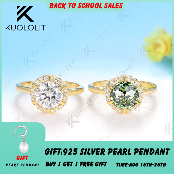 Kuololit 2CT Jubilee Cut Cyan Round Moissanite Ring for Women Solid 14K 10K 925 Sliver Yellow Gold Engagement Ring for Christmas
