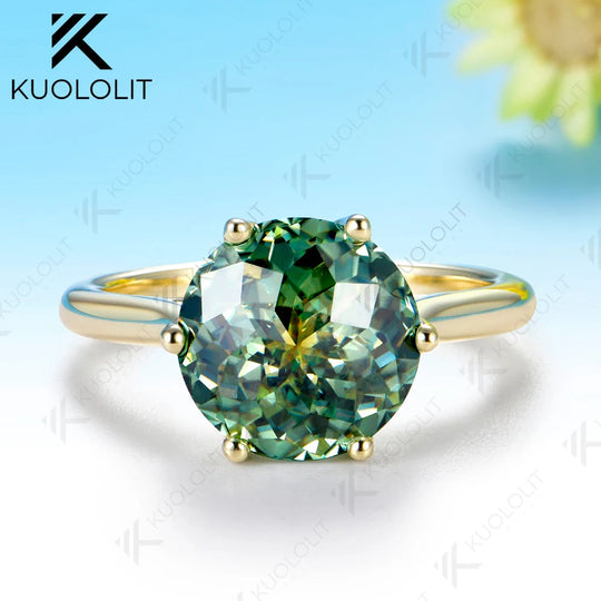 Kuololit 4CT Jubilee Cut Cyan Moissanite Engagement Ring for Women Solid 14K 10K Yellow Gold Ring for Anniversary Christmas Gift