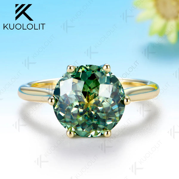 Kuololit 4CT Jubilee Cut Cyan Moissanite Engagement Ring for Women Solid 14K 10K Yellow Gold Ring for Anniversary Christmas Gift