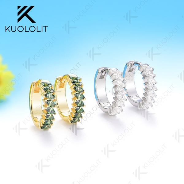 Kuololit 0.9CTW Cyan Moissanite Custom Hoop Earrings for Women Solid 14K 10K 585 Yellow Gold Hoop Earrings for Christmas Gifts