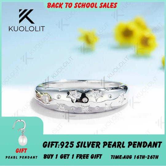 Kuololit 0.21CTW Moissanite Starburst Band Engagement Rings for Women Solid 18K14K10K White Gold for Christmas Anniversary Gifts
