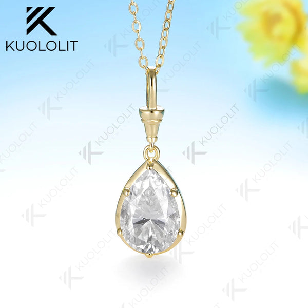 Kuololit 5CT Pear Cut Moissanite Custom Necklace for Women Solid 585 14K 10K Yellow Gold Necklace for Christmas Gifts Engagement