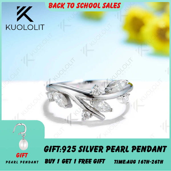 Kuololit 0.45ctw Moissanite Ring 18K 14K 585 White Gold for Women Branches Marquise Solitaire Matching Band Engagement Christmas
