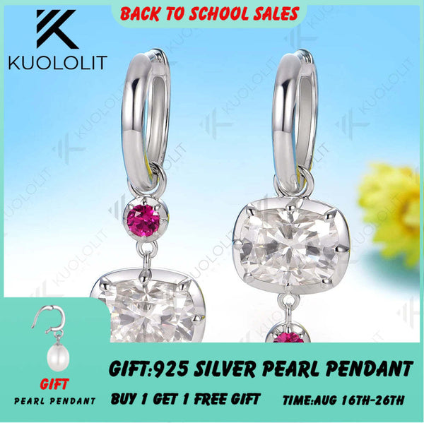 Kuololit 5CTW Moissanite Lab Grown Ruby Hoop Earrings for Women Solid 14K10K 585 White Gold for Engagement Christmas Gifts Party