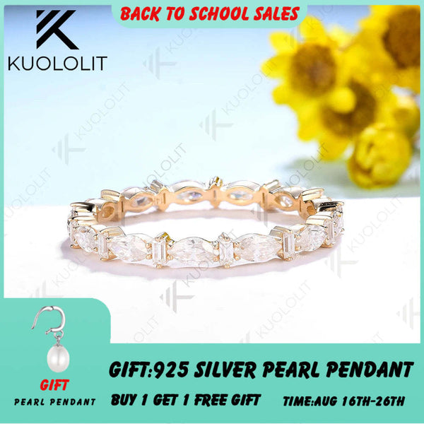 Kuololit Full Eternity Moissanite Band Rings for Women Men Solid 18K 14K 10K 925 Silver Yellow Gold for Anniversary Engagement