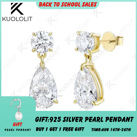 Kuololit 3CTW Lab Grown Diamonds Stub Earrings for Women Solid 18K 14K 10K 585 Yellow Gold Pear Clip Earring for Christmas Gift